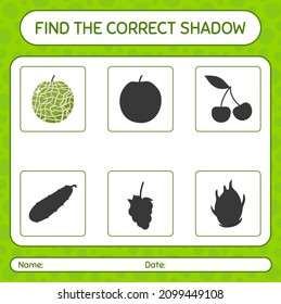 Find the correct shadows game with cantaloupe. worksheet for preschool kids, kids activity sheet