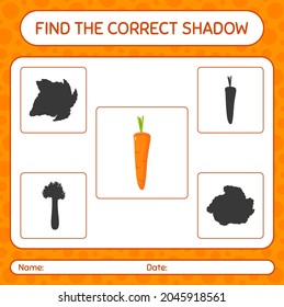 Find the correct shadows game with carrot. worksheet for preschool kids, kids activity sheet
