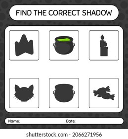 Encuentra el juego de sombras correcto con cauldron. hoja de trabajo para niños de preescolar, hoja de actividades para niños
