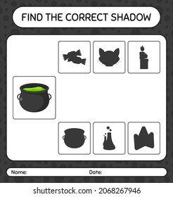 Find the correct shadows game with cauldron. worksheet for preschool kids, kids activity sheet