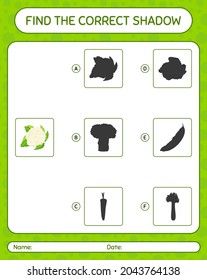Find the correct shadows game with cauliflower. worksheet for preschool kids, kids activity sheet