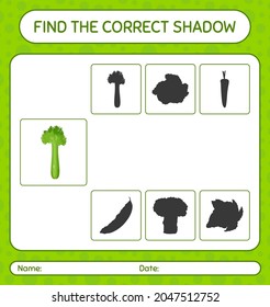 Find the correct shadows game with celery. worksheet for preschool kids, kids activity sheet