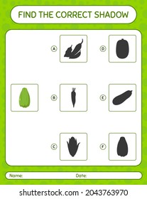 Finden Sie das richtige Schattenspiel mit chayote. Arbeitsblatt für Vorschulkinder, Kinderaktivität