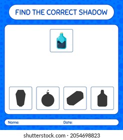 Find the correct shadows game with chemistry tube. worksheet for preschool kids, kids activity sheet