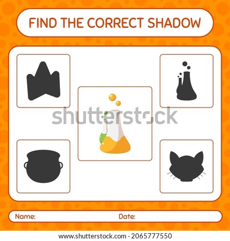 Find the correct shadows game with chemistry tube. worksheet for preschool kids, kids activity sheet