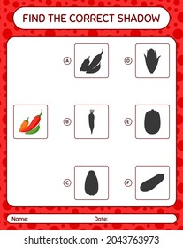 Find the correct shadows game with chili pepper. worksheet for preschool kids, kids activity sheet