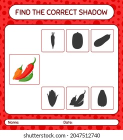 Encuentra el juego de sombras correcto con pimienta picante. hoja de trabajo para niños de preescolar, hoja de actividades para niños