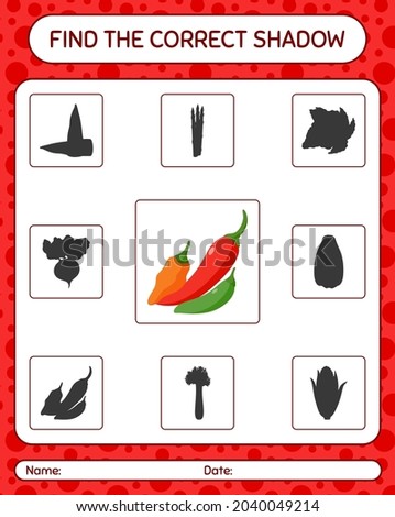 Find the correct shadows game with chili pepper. worksheet for preschool kids, kids activity sheet
