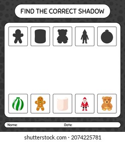 Find the correct shadows game with christmas icon. worksheet for preschool kids, kids activity sheet