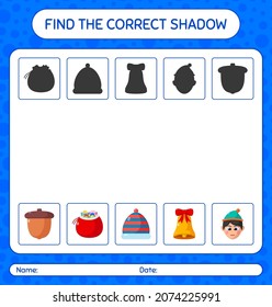 Find the correct shadows game with christmas icon. worksheet for preschool kids, kids activity sheet