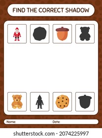 Find the correct shadows game with christmas icon. worksheet for preschool kids, kids activity sheet