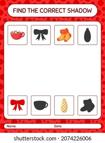 Find the correct shadows game with christmas icon. worksheet for preschool kids, kids activity sheet