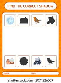 Find the correct shadows game with christmas icon. worksheet for preschool kids, kids activity sheet
