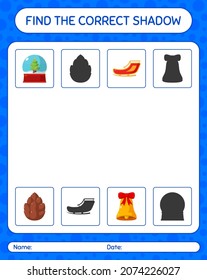 Find the correct shadows game with christmas icon. worksheet for preschool kids, kids activity sheet