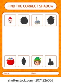 Find the correct shadows game with christmas icon. worksheet for preschool kids, kids activity sheet