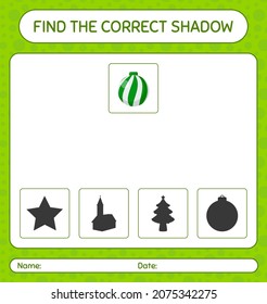 Encuentra el juego de sombras correcto con adorno de navidad. hoja de trabajo para niños de preescolar, hoja de actividades para niños