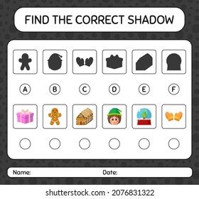 Find the correct shadows game with christmas icon. worksheet for preschool kids, kids activity sheet