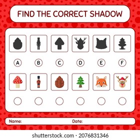 Encuentra el juego de sombras correcto con icono de navidad. hoja de trabajo para niños de preescolar, hoja de actividades para niños