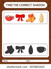 Encuentra el juego de sombras correcto con icono de navidad. hoja de trabajo para niños de preescolar, hoja de actividades para niños