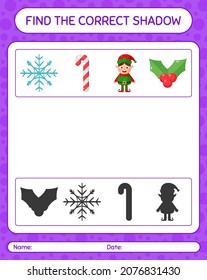 Find the correct shadows game with christmas icon. worksheet for preschool kids, kids activity sheet