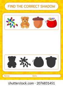Find the correct shadows game with christmas icon. worksheet for preschool kids, kids activity sheet