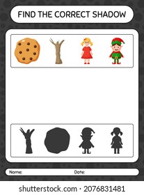 Find the correct shadows game with christmas icon. worksheet for preschool kids, kids activity sheet