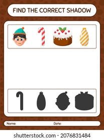 Encuentra el juego de sombras correcto con icono de navidad. hoja de trabajo para niños de preescolar, hoja de actividades para niños
