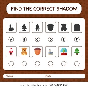 Find the correct shadows game with christmas icon. worksheet for preschool kids, kids activity sheet