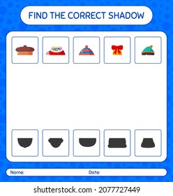 Find the correct shadows game with christmas icon. worksheet for preschool kids, kids activity sheet