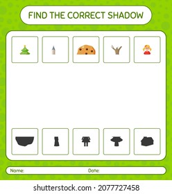 Find the correct shadows game with christmas icon. worksheet for preschool kids, kids activity sheet