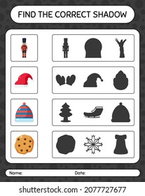 Find the correct shadows game with christmas icon. worksheet for preschool kids, kids activity sheet