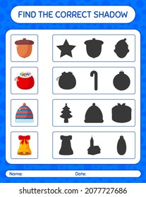 Find the correct shadows game with christmas icon. worksheet for preschool kids, kids activity sheet