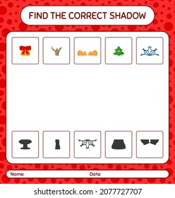 Find the correct shadows game with christmas icon. worksheet for preschool kids, kids activity sheet