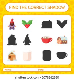 Encuentra el juego de sombras correcto con icono de navidad. hoja de trabajo para niños de preescolar, hoja de actividades para niños