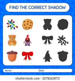 Find the correct shadows game with christmas icon. worksheet for preschool kids, kids activity sheet