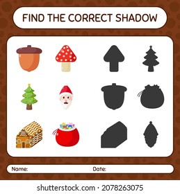 Find the correct shadows game with christmas icon. worksheet for preschool kids, kids activity sheet
