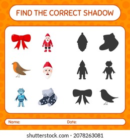 Find the correct shadows game with christmas icon. worksheet for preschool kids, kids activity sheet