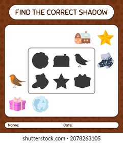 Find the correct shadows game with christmas icon. worksheet for preschool kids, kids activity sheet