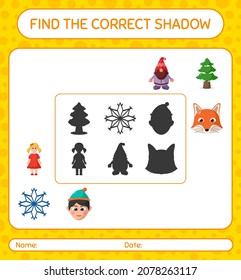 Encuentra el juego de sombras correcto con icono de navidad. hoja de trabajo para niños de preescolar, hoja de actividades para niños