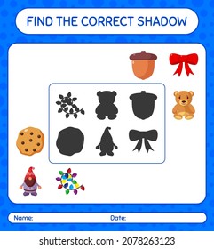 Encuentra el juego de sombras correcto con icono de navidad. hoja de trabajo para niños de preescolar, hoja de actividades para niños