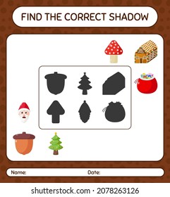 Find the correct shadows game with christmas icon. worksheet for preschool kids, kids activity sheet