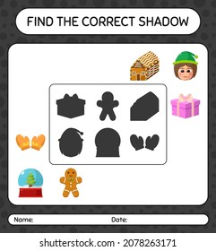 Find the correct shadows game with christmas icon. worksheet for preschool kids, kids activity sheet