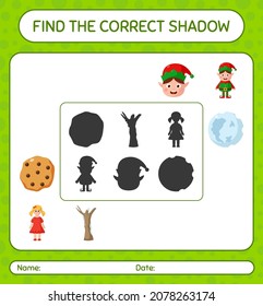 Find the correct shadows game with christmas icon. worksheet for preschool kids, kids activity sheet