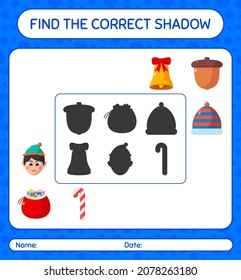 Find the correct shadows game with christmas icon. worksheet for preschool kids, kids activity sheet