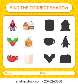 Encuentra el juego de sombras correcto con icono de navidad. hoja de trabajo para niños de preescolar, hoja de actividades para niños