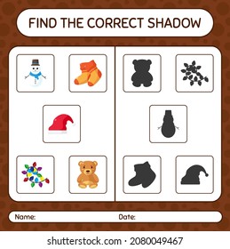Find the correct shadows game with christmas icon. worksheet for preschool kids, kids activity sheet