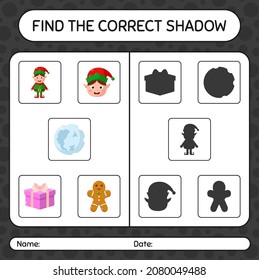 Find the correct shadows game with christmas icon. worksheet for preschool kids, kids activity sheet