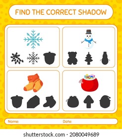 Encuentra el juego de sombras correcto con icono de navidad. hoja de trabajo para niños de preescolar, hoja de actividades para niños