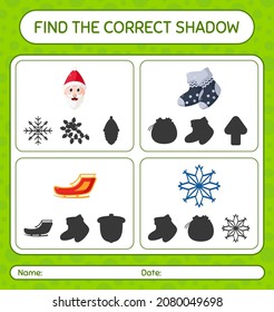 Find the correct shadows game with christmas icon. worksheet for preschool kids, kids activity sheet