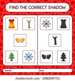 Find the correct shadows game with christmas icon. worksheet for preschool kids, kids activity sheet